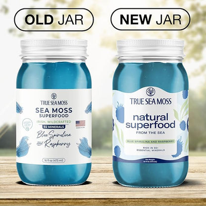 TrueSeaMoss Sea Moss Gel – Made in USA – Wildcrafted Seamoss, Fresh Fruits & Sea Vegetables – Blue Spirulina, Pack of 1 (Labels may Vary)