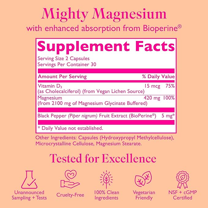 Magnesium Glycinate Supplement- High Absorption Magnesium Glycinate with Vitamin D - Mood, Natural Calm + Energy Levels - Bone + Muscle Health- 60 Capsules