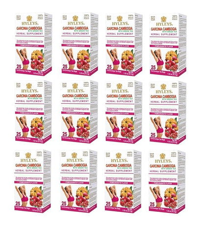 HYLEYS Tea Garcinia Cambogia Green Tea with Pomegranate Flavor - 25 Tea Bags (12 Pack - 300 Tea Bags Total)