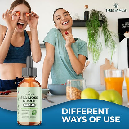 Irish Sea Moss Drops - 5X Stronger Than Sea Moss Gel - 92+ Essentials Minerals - with Bladderwrack, Burdock Root & Black Cumin - 2 Fl Oz (60ml) - Apple Flavor