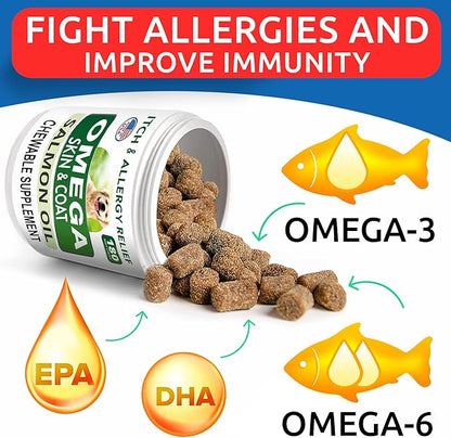 BARK&SPARK Omega 3 for Dogs - 150 Fish Oil Treats for Dogs - Skin and Coat Supplement - EPA & DHA Fatty Acids - Canine Salmon Oil - Anchovy