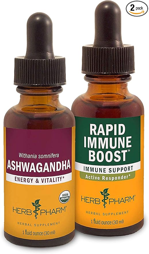 Herb Pharm Ashwagandha & Immune Support Kit - Includes Ashwagandha Extract, 1 Ounce & Rapid Immune Boost Liquid Herbal Formula for Active Immune Support, 1 Ounce