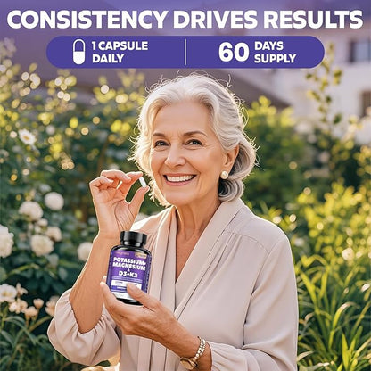 Magnesium Potassium Vitamin D3 K2 10000IU+120MCG Supplement - Supports Bone, Heart, Immune Health, Mood Balance & Energy for Women & Men - Enhanced Absorption, Non-GMO - 60 Capsules