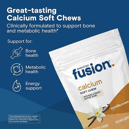 Bariatric Fusion Bariatric Calcium Chews | Calcium Citrate with Vitamin D3 Calcium Supplement Bariatric Vitamin | Sugar Free Calcium Citrate Chewable | Calcium Citrate 500mg | Vanilla | 60 Count