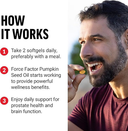 FORCE FACTOR Pumpkin Seed Oil Capsules, Phytosterols Supplement with Essential Fatty Acids, Made with Cold Pressed Pumpkin Oil, Premium Quality, Non-GMO, 100 Softgels