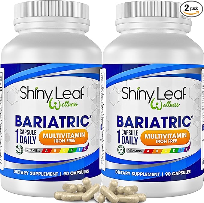 Shiny Leaf Bariatric Multivitamin Without Iron - Vitamins for Gastric Bypass & Sleeve, 1 Daily Capsule W Vitamin A, C, D, Biotin, Zinc, B12, K, Vegetarian, Soy-Free, GMP Cert., Made in USA (180 Ct.)