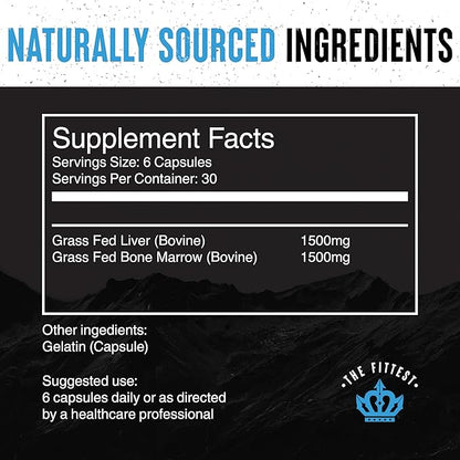 The Fittest Honor Supplement - Supports Energy, Collagen Production and Joint & Bone Health - Grass Fed Liver & Bone Marrow - 180 Capsules