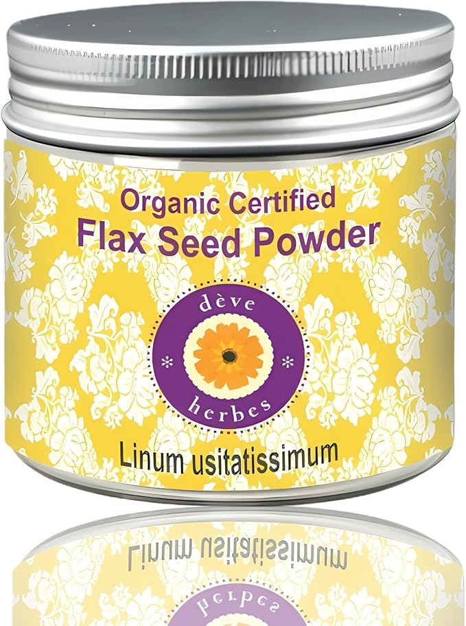 Deve Herbes Pure Flax Seed Powder (Linum usitatissimum) Organic Certified Natural Therapeutic Grade 100 gm (3.5 oz)