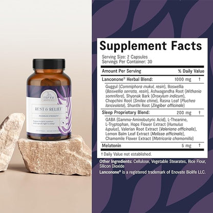 Rest & Relief Joint Support Supplement for Women & Men with Ashwagandha, GABA, L-Theanine & Melatonin – Supports Joint Comfort & Restful Sleep – 60 Capsules