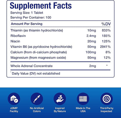 Calcium Magnesium B6 Supplement - Clinically Formulated Vitamin B6 50mg Complex for Energy Metabolism Krebs Cycle Heart Bone and Nerve Support with B1 B2 Niacin and Potassium (100 Servings)