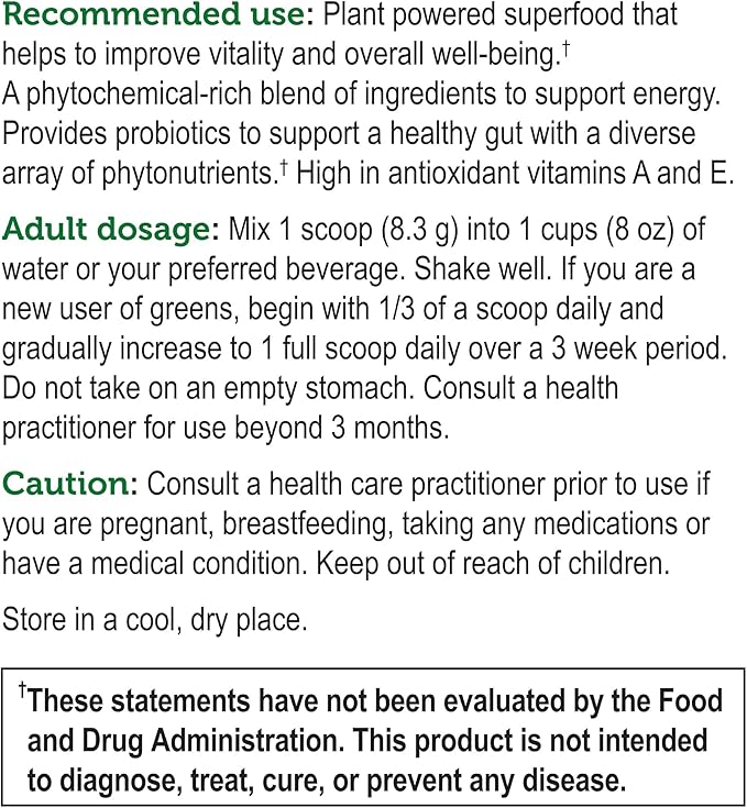Genuine Health Greens+ Original Superfood Powder - Unsweetened Natural - Stevia Free - Chlorophyll Rich Ingredients, Spirulina, Milk Thistle, Antioxidants -Dairy Free -208g-25 Servings