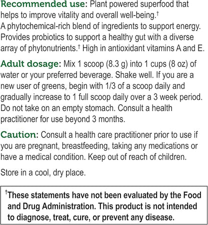 Genuine Health Greens+ Original Superfood Powder - Unsweetened Natural - Stevia Free - Chlorophyll Rich Ingredients, Spirulina, Milk Thistle, Antioxidants -Dairy Free -208g-25 Servings