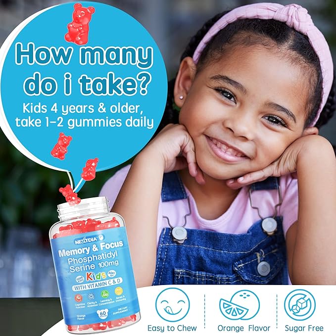 Sugar Free Phosphatidylserine Gummies for Kids 2 Pack + Vegan Omega-3 Gummies 1000mg 1 Pack