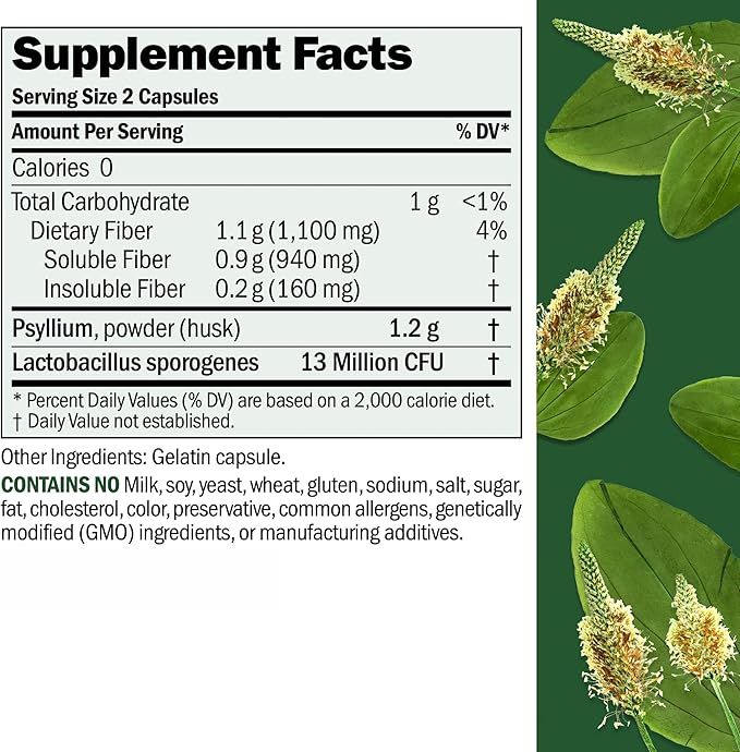 ANDREW LESSMAN Fibermucil 60 Capsules -Psyllium Husk Powder. Gently Promotes Regularity and Digestive Health. Rich in Fiber. Gentle, Easy, Effective. No Additives. Small Easy to Swallow Capsules