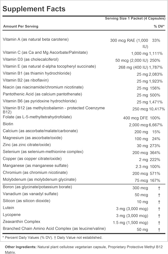 ANDREW LESSMAN Multivitamin-Men's Complete 120 Packets - High Potencies of 30+ Nutrients, Essential Vitamins, Minerals, Carotenoids. Small Easy-to-Swallow. No Binders, No Fillers, No Additives