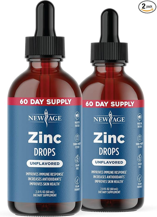 Liquid Zinc Drops for All Ages by NEW AGE - Zinc Sulfate for Immune Support, Vegan, Non-GMO & Gluten Free, 60 Day Supply, 2-Pack