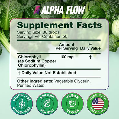[2 Pack] Chlorophyll Liquid Drops 6000MG – Natural Liquid Chlorophyll Drops for Detox, Energy, Skin – Internal Deodorant – Vegan Chlorophyll Liquid Drops for Kids & Adults – US-made, Non-GMO - 4 Fl Oz