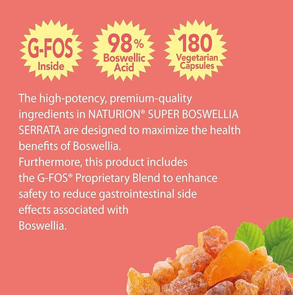 Super Boswellia Serrata with G-FOS - 98% Boswellic Acid - Supports Joint & Mobility Health - 180 Vegan Capsules, 180 Day Supply