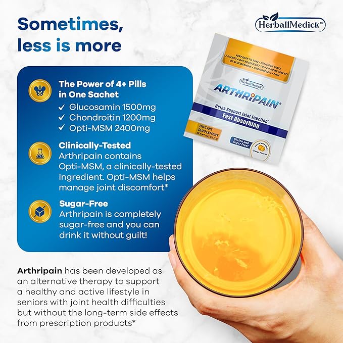 Arthripain – Joint Support Cartilage Repair Supplement – Clinically Tested Joint Juice - Ligament Relief Support – Glucosamine Chondroitin MSM – Swollen Knee Treatment –Sugar-Free – Made in US - 30ct