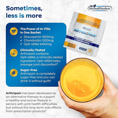 Arthripain – Joint Support Cartilage Repair Supplement – Clinically Tested Joint Juice - Ligament Relief Support – Glucosamine Chondroitin MSM – Swollen Knee Treatment –Sugar-Free – Made in US - 30ct