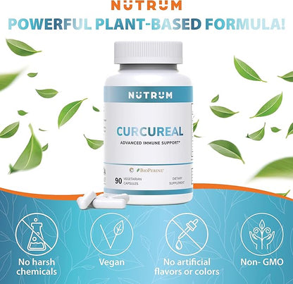 Advanced Immune Support Supplements with Curcumin by Nutrum, Vegan Formula for Cellular Health, Promotes Regeneration of Damaged Cells with Fucoidan, Immunity Boost with Herbal Extracts, 90 Capsules