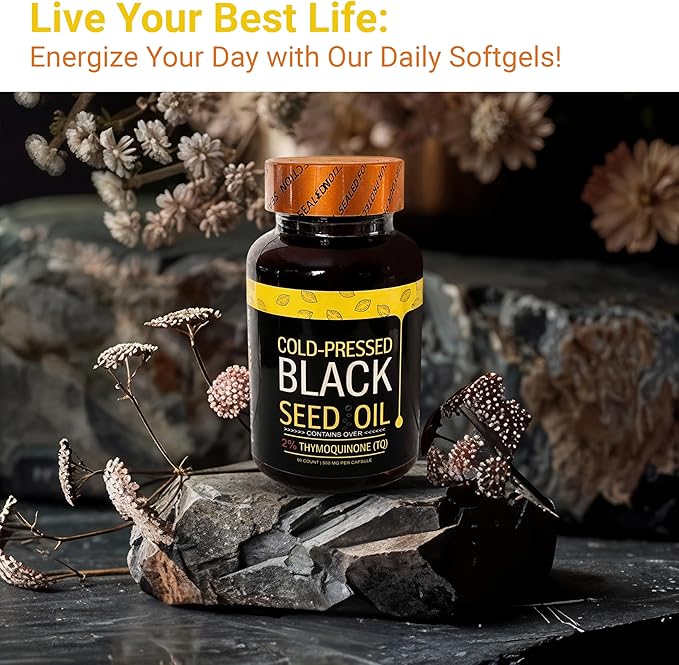 Cold-Pressed Black Seed Oil, 2% Thymoquinone, 500 MG per Capsule, 60 Count