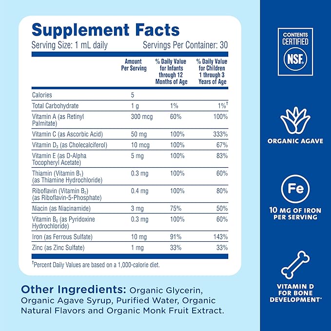 Mommy's Bliss Baby Multivitamin + Iron, Daily Essential Vitamins for Immune Support, Healthy Growth & Bone Development*, Age 2 Months+, 30 ml, Liquid