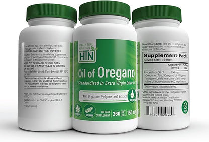 Health Thru Nutrition Oil of Oregano 360 Mini-Softgels | Wild Harvested | European 40:1 Origanum Vulgare Equivalent to 600mg Oregano in Extra Virgin Olive Oil | Non-GMO Gluten Free (Pack of 360)