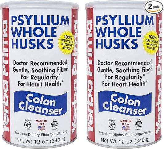 Yerba Prima Psyllium Husk, 12 Ounce (Pack of 2) - Colon Cleanser Fiber Supplement - Natural Support for Gut Health - Non GMO, Gluten Free, Vegan