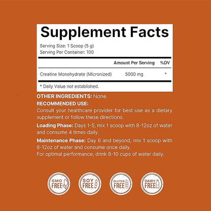 NatureBell 2 Pack Instant Creatine Monohydrate Powder 500 Grams, 5000mg Per Serving, Unflavored Micronized Creatine Powder - Pre Workout | Keto | Vegan | Dissolves Easy | Filler Free