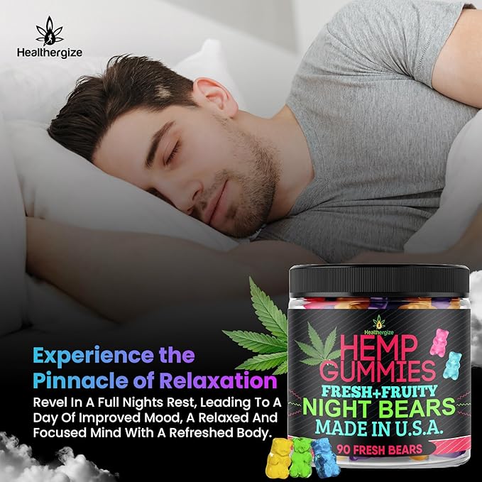 Hemp Gummies for Sleep-High Potency Calm Relaxation Night-Time, Peace and Relaxation, Fruity Gummy Bear Edibles, Good Mood, Restful Bedtime-Natural Hemp Oil Omega-Made in USA