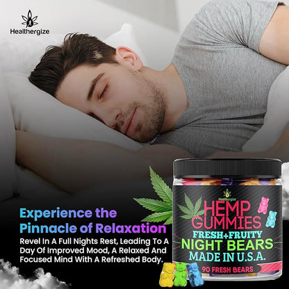 Hemp Gummies for Sleep-High Potency Calm Relaxation Night-Time, Peace and Relaxation, Fruity Gummy Bear Edibles, Good Mood, Restful Bedtime-Natural Hemp Oil Omega-Made in USA