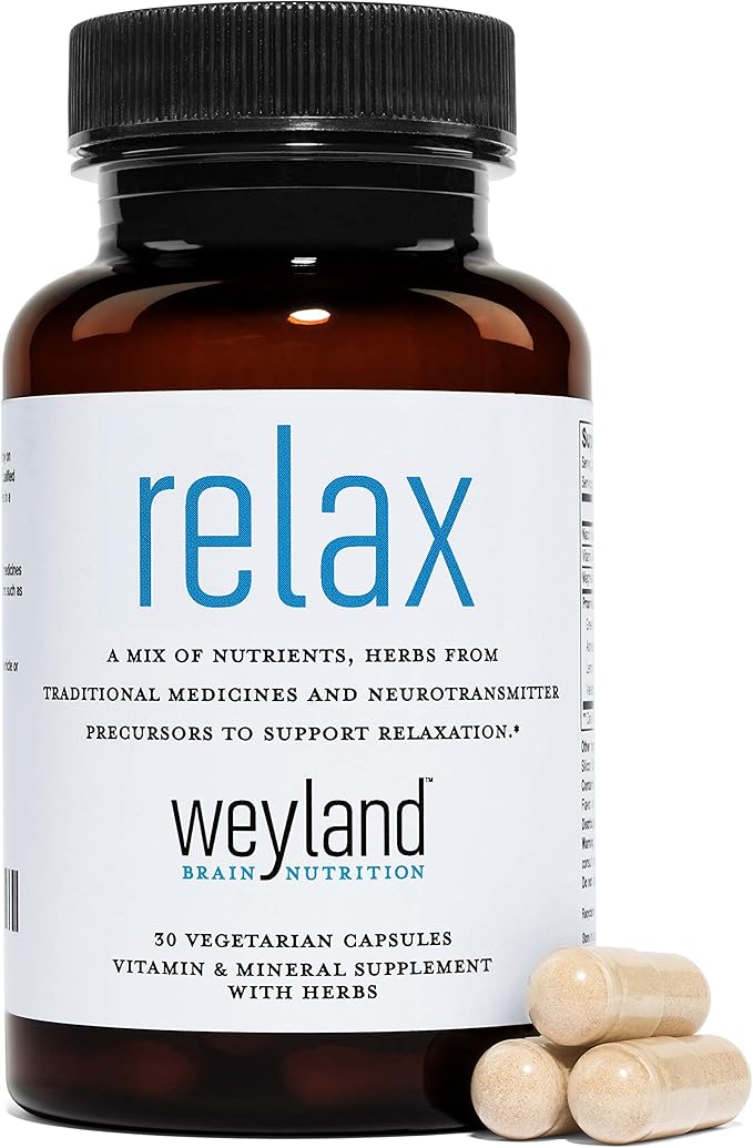 Relax - Natural Sleep Support Supplement with GABA, L-Theanine, Valerian Root, 5-HTP, Lemon Balm – Calm and Relaxation Aid - 30 Vegetarian Capsules