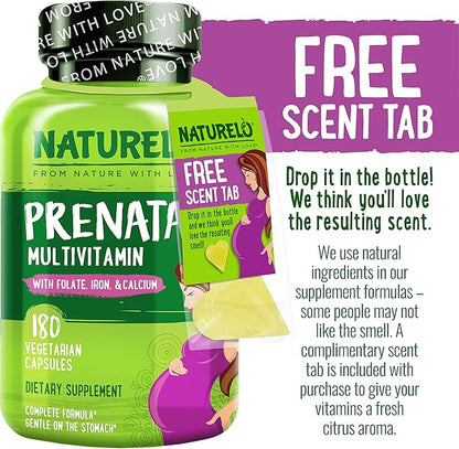 NATURELO Prenatal Multivitamin with Gentle Chelated Iron, Methyl Folate, Plant Calcium & Choline - Vegan, Vegetarian - Non-GMO - Gluten Free - 180 Capsules - 4 Month Supply (Pack of 2)