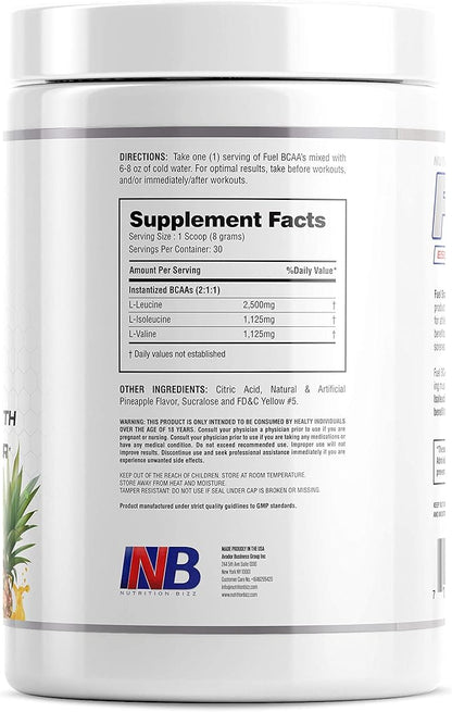 Fuel 2:1:1 BCAA Powder, 5 Grams of BCAAs Amino Acids, Post Workout Recovery Drink for Muscle Building, Recovery, and Endurance, 30 Servings (Pineapple)