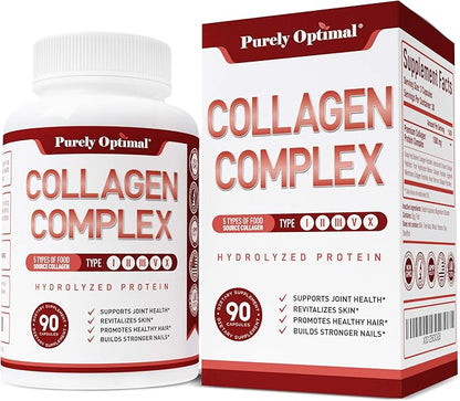 Purely Optimal Premium Multi Collagen Peptides Capsules (Types I, II, III, V, X) + Premium Hair Vitamins Supplement-Gummy Vitamins w/Biotin, Folic Acid, Vitamins A&D