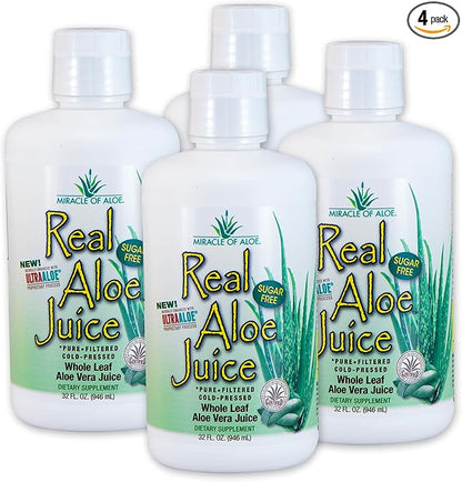 Miracle of Aloe Ultra Aloe Vera Juice, 1 Qt. 4 Pack, Whole Leaf, Pure, Filtered, Certified for Content and Purity (Gallon)