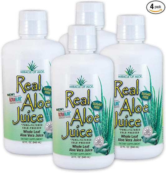 Miracle of Aloe Ultra Aloe Vera Juice, 1 Qt. 4 Pack, Whole Leaf, Pure, Filtered, Certified for Content and Purity (Gallon)
