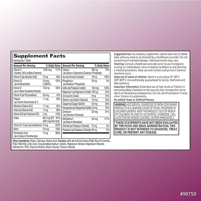 Quality Choice Womens Multi-Vite, Multivitamin Tablets for Daily Health Support Formulated for Women Under 50 in 120 Count Bottles