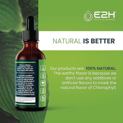 E2H Chlorophyll Liquid Drops - All-Natural Flavored Energy Booster, Immune System Support and Internal Deodorant - Vegan - Gluten Free - Non-GMO - 2 Fl Oz