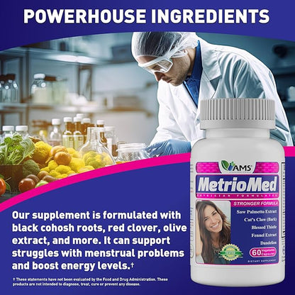 America Medic & Science MetrioMed 60 Capsules | Fertility Supplement for Women | Organic Pills with Black Cohosh, Chasteberry and Red Clover Herbs