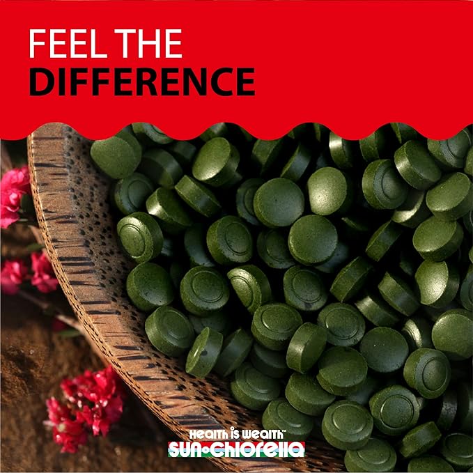 Sun Chlorella 200 mg Green Algae Superfood Supplement - Pulverized Cell Wall - Chlorophyll, CGF, Active B12, Iron, Protein - Non-GMO - 1500 Tablets