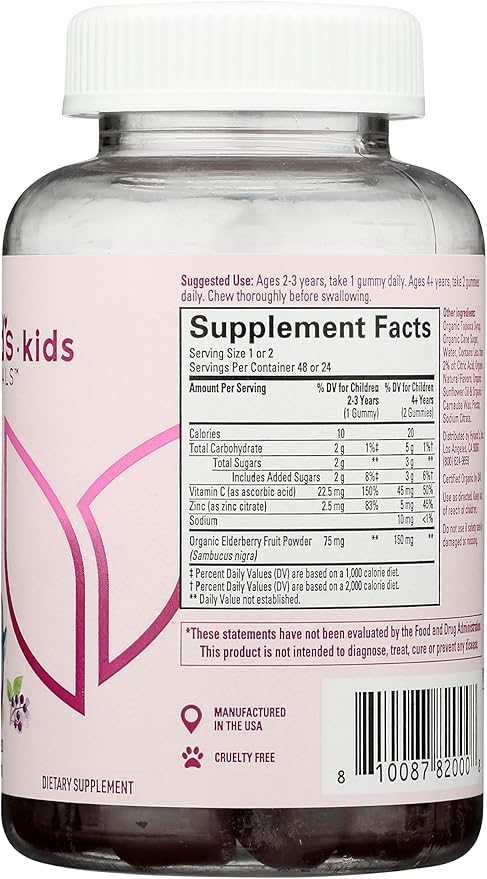 Hyland's Kids Organic Elderberry Plus Gummies, Organic Black Elderberry with ZINC and Vitamin C, Immune Support for Children, 48 Vegan Gummies