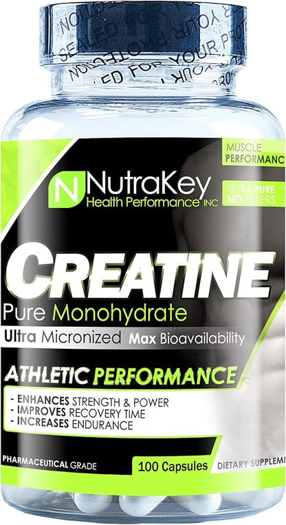 Nutrakey Creatine Monohydrate Capsules, Ultra-micronized Formula for Maximum bioavailability