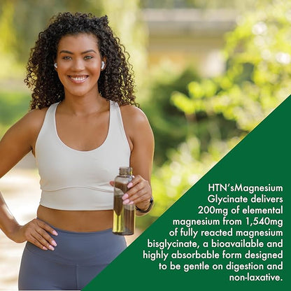 Magnesium Glycinate 200mg 120 Tablets | Fully Reacted Pure Magnesium Bisglycinate 1,540mg | High Absorption, Gentle on Stomach, Supports Relaxation & Nerve Function | Non-GMO by Health Thru Nutrition