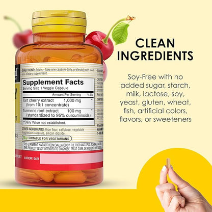 MASON NATURAL 1000mg Tart Cherry Extract with Standardized Turmeric, 60-Day Supply Capsules for Joint Support