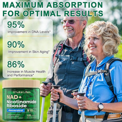 NAD Supplement, NAD Nicotinamide Riboside 910 Mg for Men and Women, Liposomal Nicotinamide Riboside Resveratrol, for Anti-Aging, Energy, Focus, Boost NAD+ - 120 Capsules