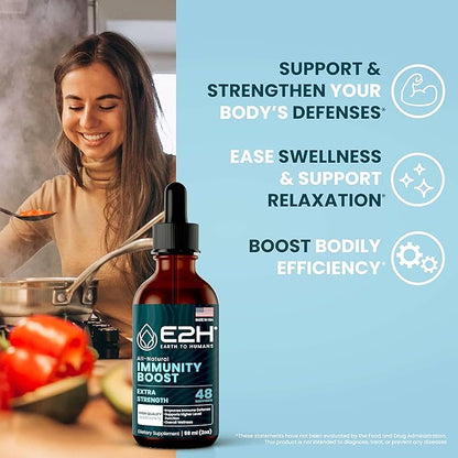 E2H Advanced Immune Defense Supplement - All-Natural Immune Booster - Immune Support Supplements Drops - Contains Holy Basil, Papaya Leaves and Red Banded Polypore - Non-GMO, Vegan (2 Bottles)