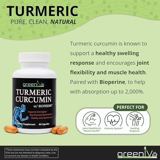 GreenIVe Turmeric Curcumin with BioPerine 90 Capsules with Curcumin 46X Higher Absorption