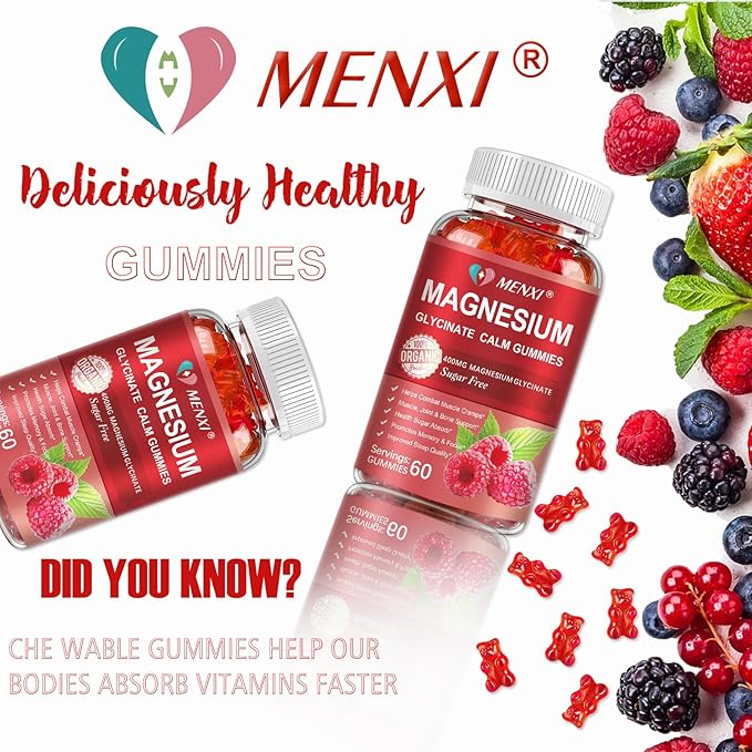 Magnesium Gummies 600mg per Serving-Magnesium Glycinate 400mg and Magnesium Malate 200mg,Sugar Free Magnesium Potassium Supplement for Calm Mood, Muscle, Bone & Sleep Support,60 Raspberry Gummies